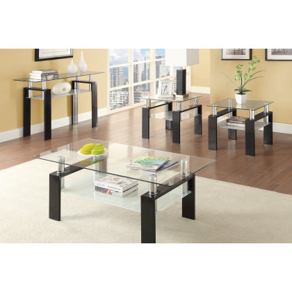 Coaster - Tempered Glass Sofa Table With Shelf in Black