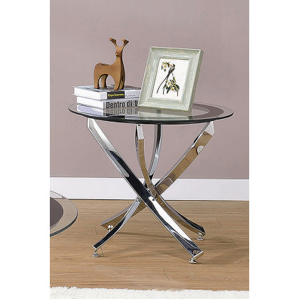Coaster - Glass Top End Table in Chrome/Black