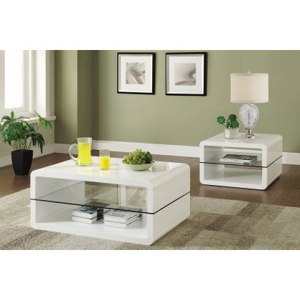 Coaster - Square 2-Shelf End Table in Glossy White