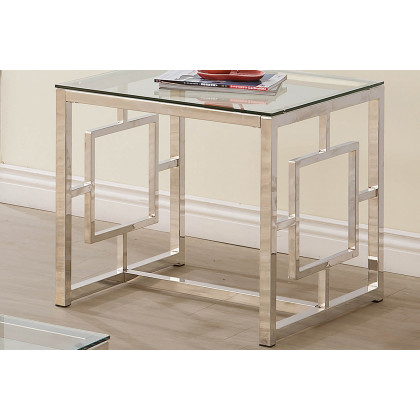 Coaster - Square Tempered Glass Top End Table in Nickel