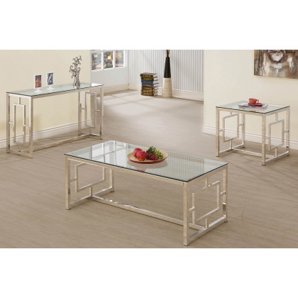 Coaster - Square Tempered Glass Top End Table in Nickel