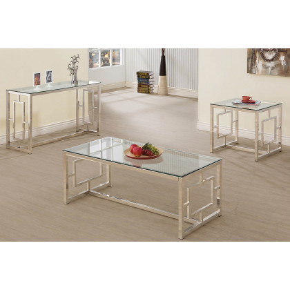 Coaster - Rectangle Glass Top Sofa Table in Nickel