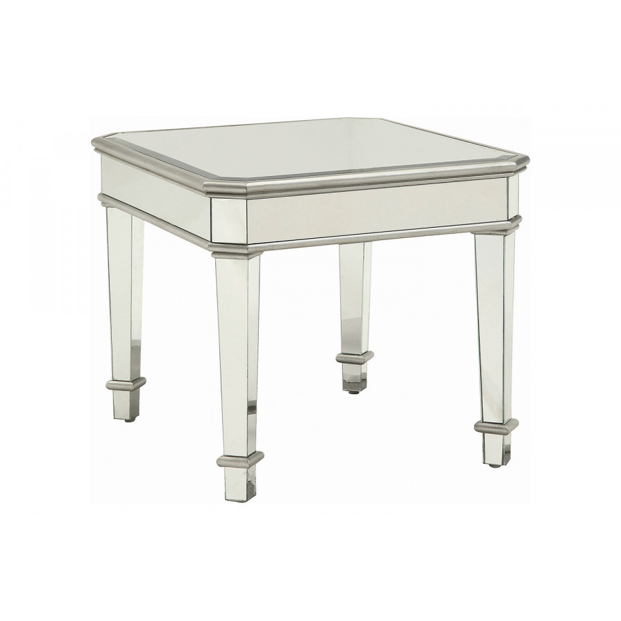 Coaster - Cassandra Square Beveled Top End Table in Silver