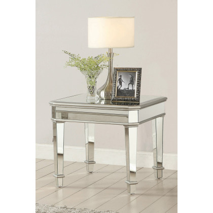 Coaster - Cassandra Square Beveled Top End Table in Silver