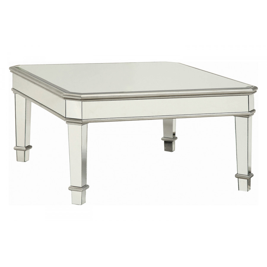 Coaster - Cassandra Square Beveled Top Coffee Table in Silver