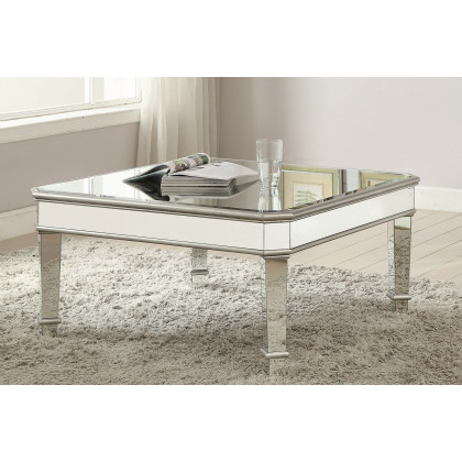 Coaster - Cassandra Square Beveled Top Coffee Table in Silver
