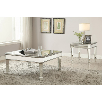 Coaster - Cassandra Square Beveled Top Coffee Table in Silver