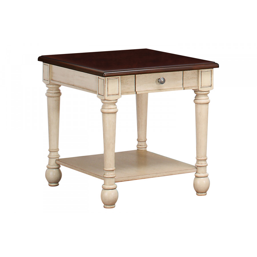 Coaster - Rectangular End Table in Dark Cherry/Antique White