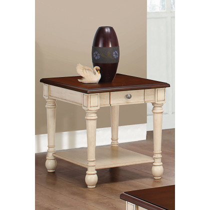 Coaster - Rectangular End Table in Dark Cherry/Antique White