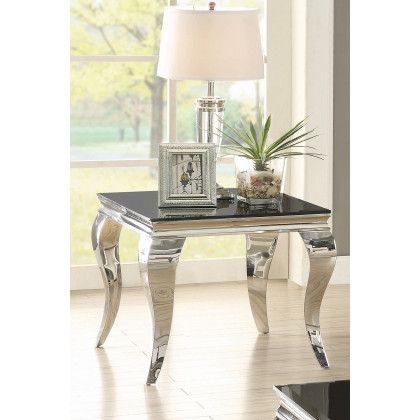 Coaster - Square End Table in Chrome/Black