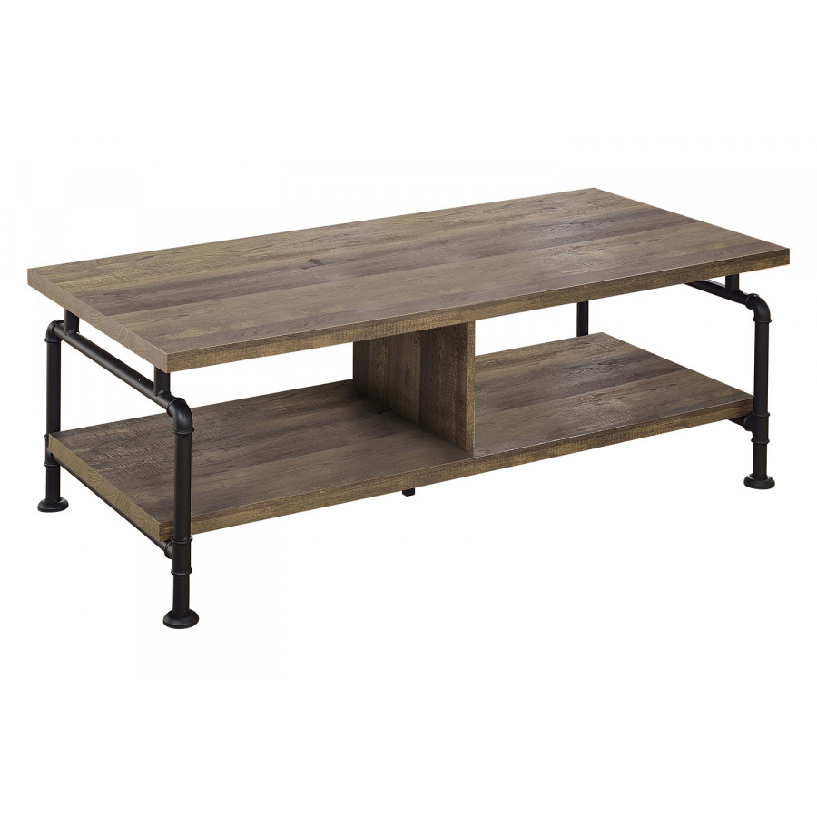 Coaster - Shelf Storage Coffee Table in Rustic Oak/Black