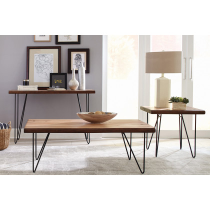 Coaster - Coffee Table With Hairpin Legs in Natural Honey/Gunmetal