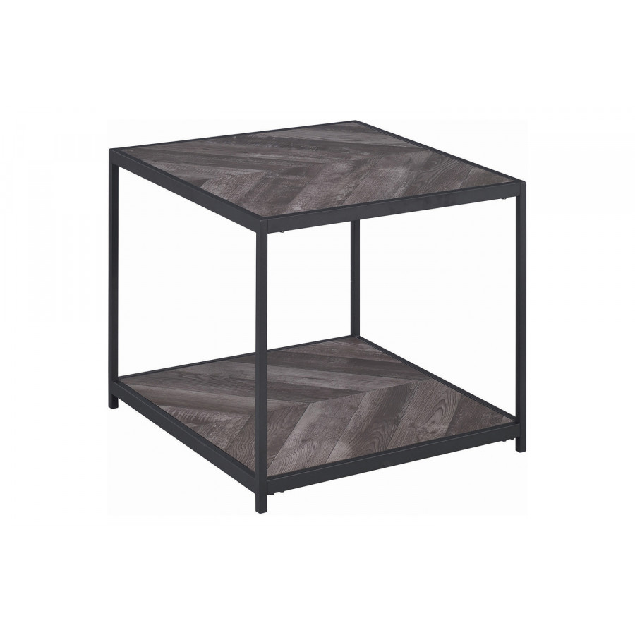 Coaster - Beckley Chevron End Table in Rustic Gray Herringbone