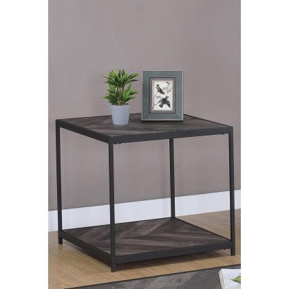 Coaster - Beckley Chevron End Table in Rustic Gray Herringbone