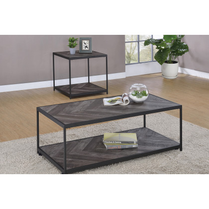 Coaster - Beckley Chevron Coffee Table in Rustic Gray Herringbone