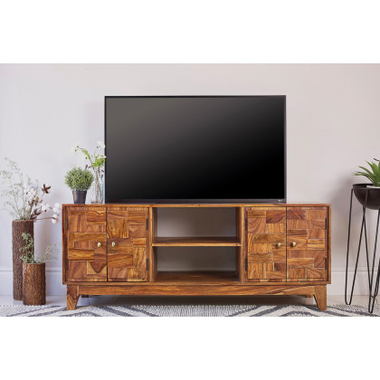 Coaster - 4-Door TV Console in Natural Sheesham