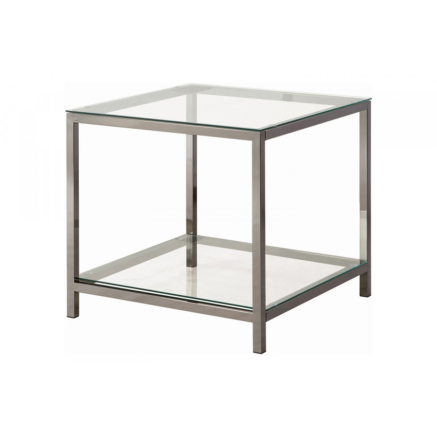 Coaster - Ontario End Table With Glass Shelf in Black Nickel