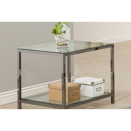 Coaster - Ontario End Table With Glass Shelf in Black Nickel