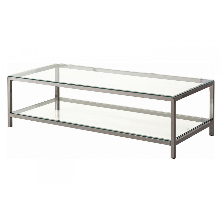 Coaster - Ontario Coffee Table With Glass Shelf in Black Nickel
