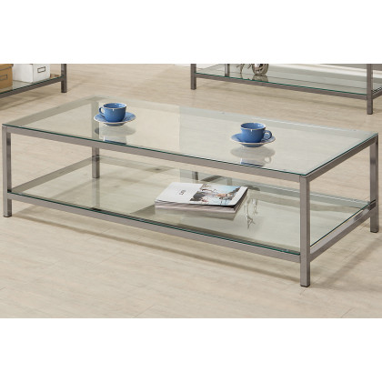 Coaster - Ontario Coffee Table With Glass Shelf in Black Nickel