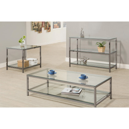 Coaster - Ontario Coffee Table With Glass Shelf in Black Nickel