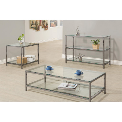 Coaster - Ontario Sofa Table With Glass Shelf in Black Nickel