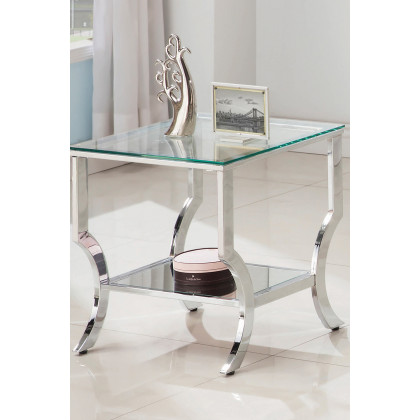 Coaster - Square End Table With Mirrored Shelf in Chrome