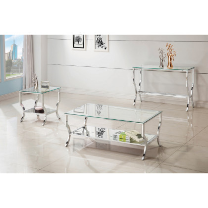 Coaster - Square End Table With Mirrored Shelf in Chrome
