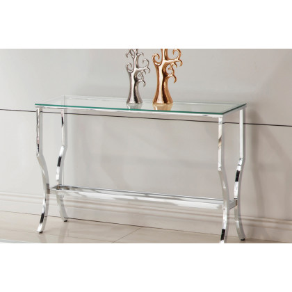 Coaster - Rectangular Sofa Table With Mirrored Shelf in Chrome