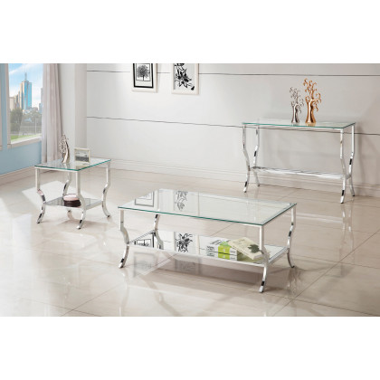 Coaster - Rectangular Sofa Table With Mirrored Shelf in Chrome