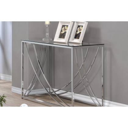 Coaster - Glass Top Rectangular Sofa Table Accents in Chrome