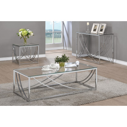 Coaster - Glass Top Rectangular Sofa Table Accents in Chrome