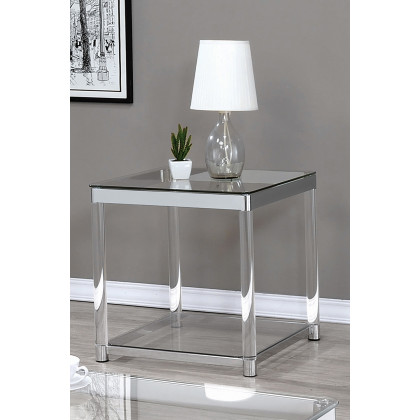 Coaster - Claude End Table With Lower Shelf in Chrome/Clear