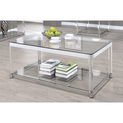Coaster - Claude Coffee Table With Lower Shelf in Chrome/Clear