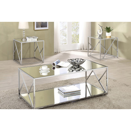 Coaster - 3-Piece Occasional Table Set in Clear Mirror/Chrome