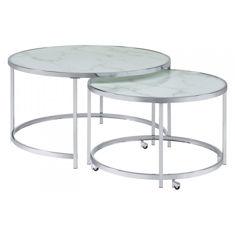 Coaster - 2-Piece Round Nesting Table in White/Chrome