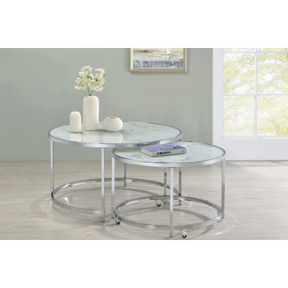 Coaster - 2-Piece Round Nesting Table in White/Chrome