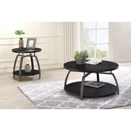 Coaster - Round End Table Dark in Dark Gray/Black Nickel