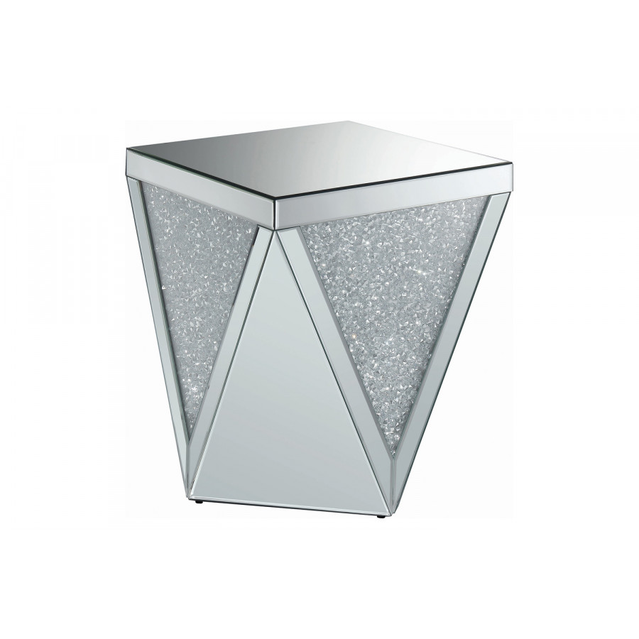 Coaster - Square End Table With Triangle Detailing in Silver/Clear Mirror