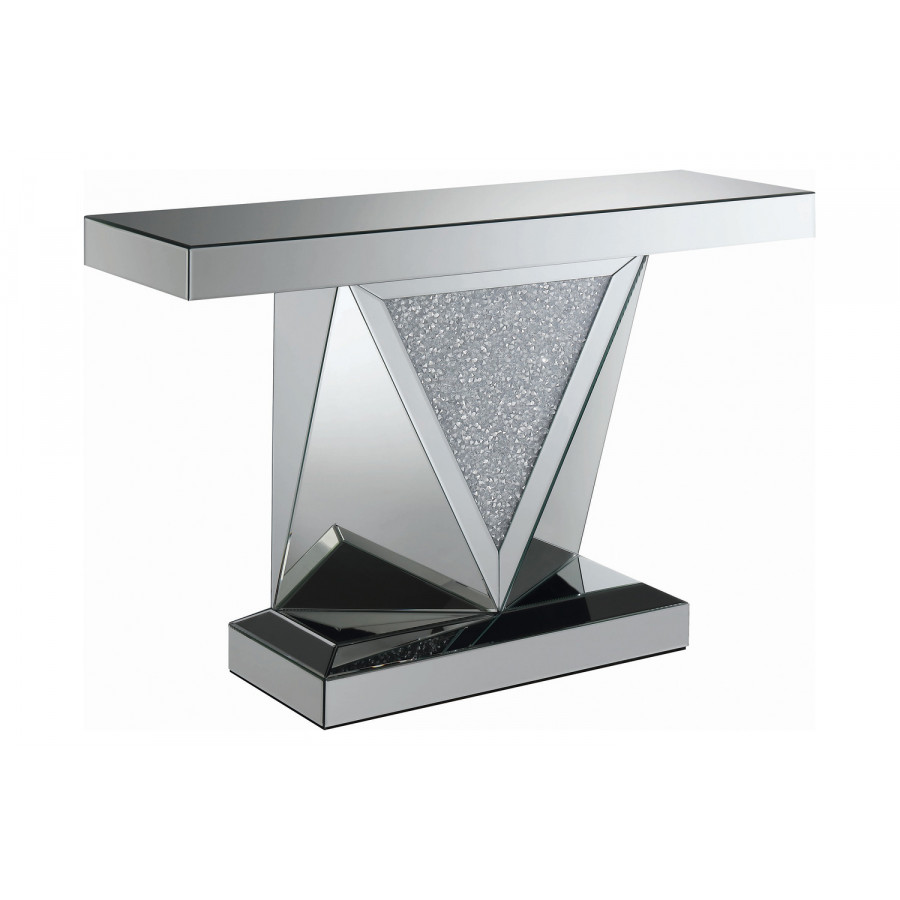 Coaster - Rectangular Sofa Table With Triangle Detailing in Silver/Clear Mirror