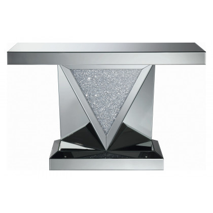Coaster - Rectangular Sofa Table With Triangle Detailing in Silver/Clear Mirror