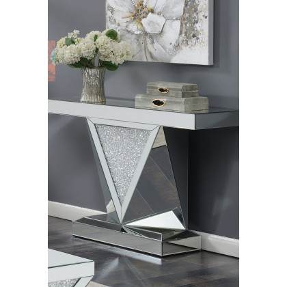 Coaster - Rectangular Sofa Table With Triangle Detailing in Silver/Clear Mirror