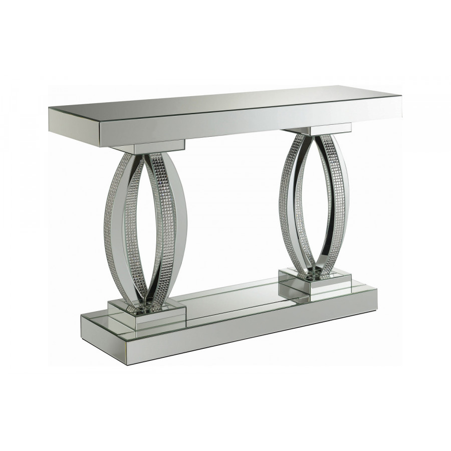 Coaster - Rectangular Sofa Table With Shelf in Clear Mirror