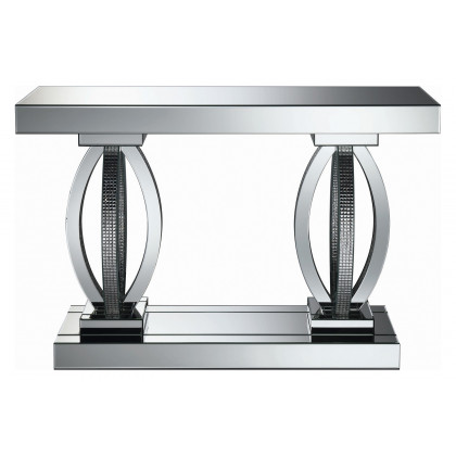 Coaster - Rectangular Sofa Table With Shelf in Clear Mirror