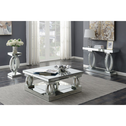 Coaster - Rectangular Sofa Table With Shelf in Clear Mirror