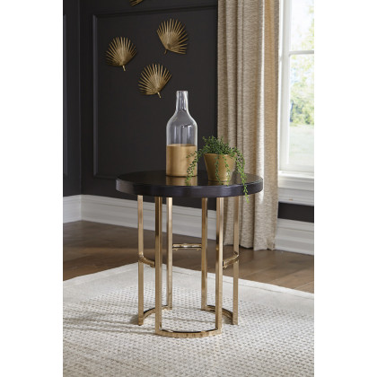 Coaster - Corliss Round End Table in Americano/Rose Brass