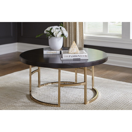 Coaster - Corliss Round Coffee Table in Americano/Rose Brass