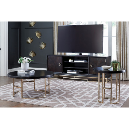 Coaster - Corliss Round Coffee Table in Americano/Rose Brass