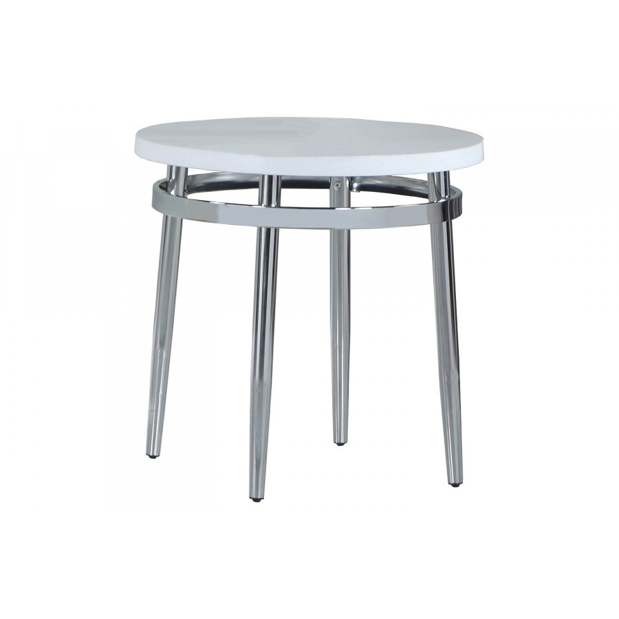 Coaster - Round End Table in White/Chrome