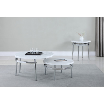 Coaster - Round End Table in White/Chrome